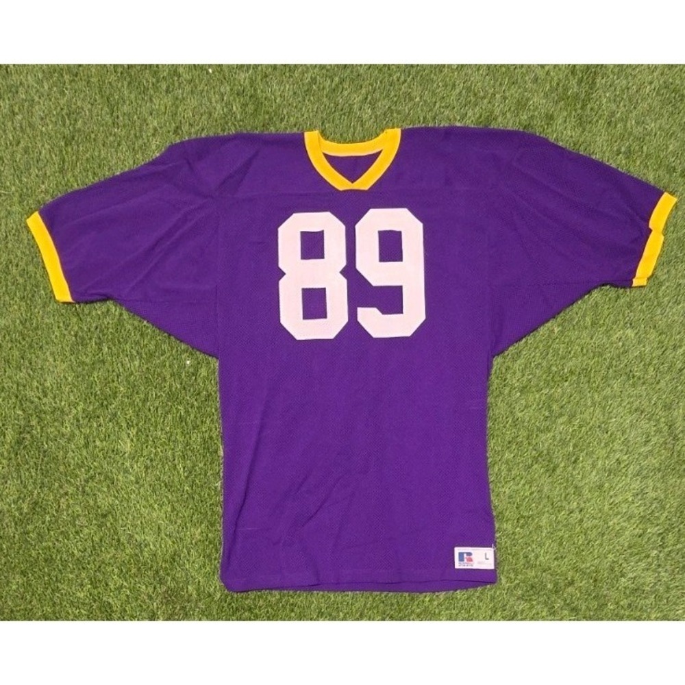 VTG 90s Russell Athletic Football Jersey Purple Gold Mesh Blank 89 Large USA L